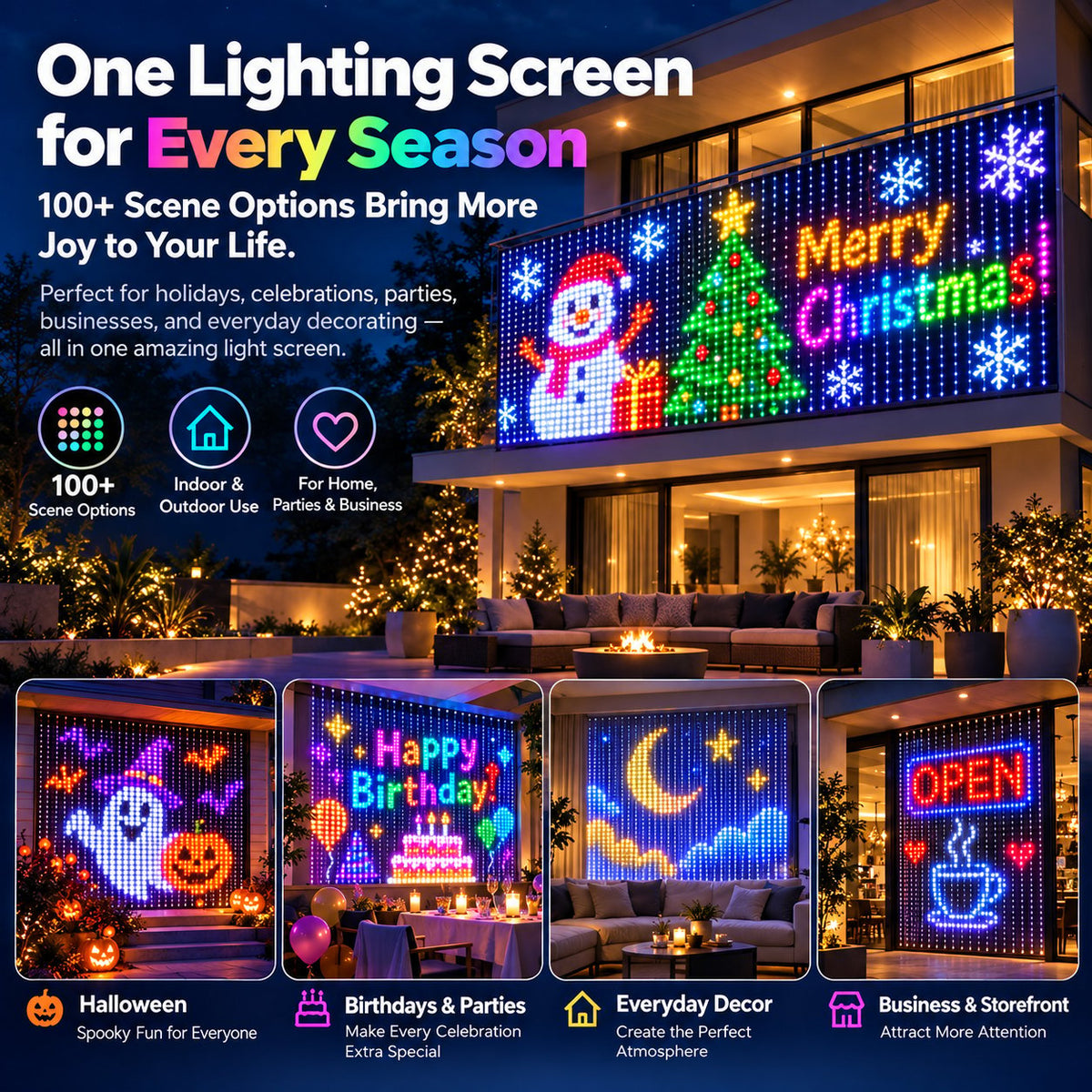 ✨ Smart 300 LED Curtain Lights – Custom Animations, Music Sync & App Control