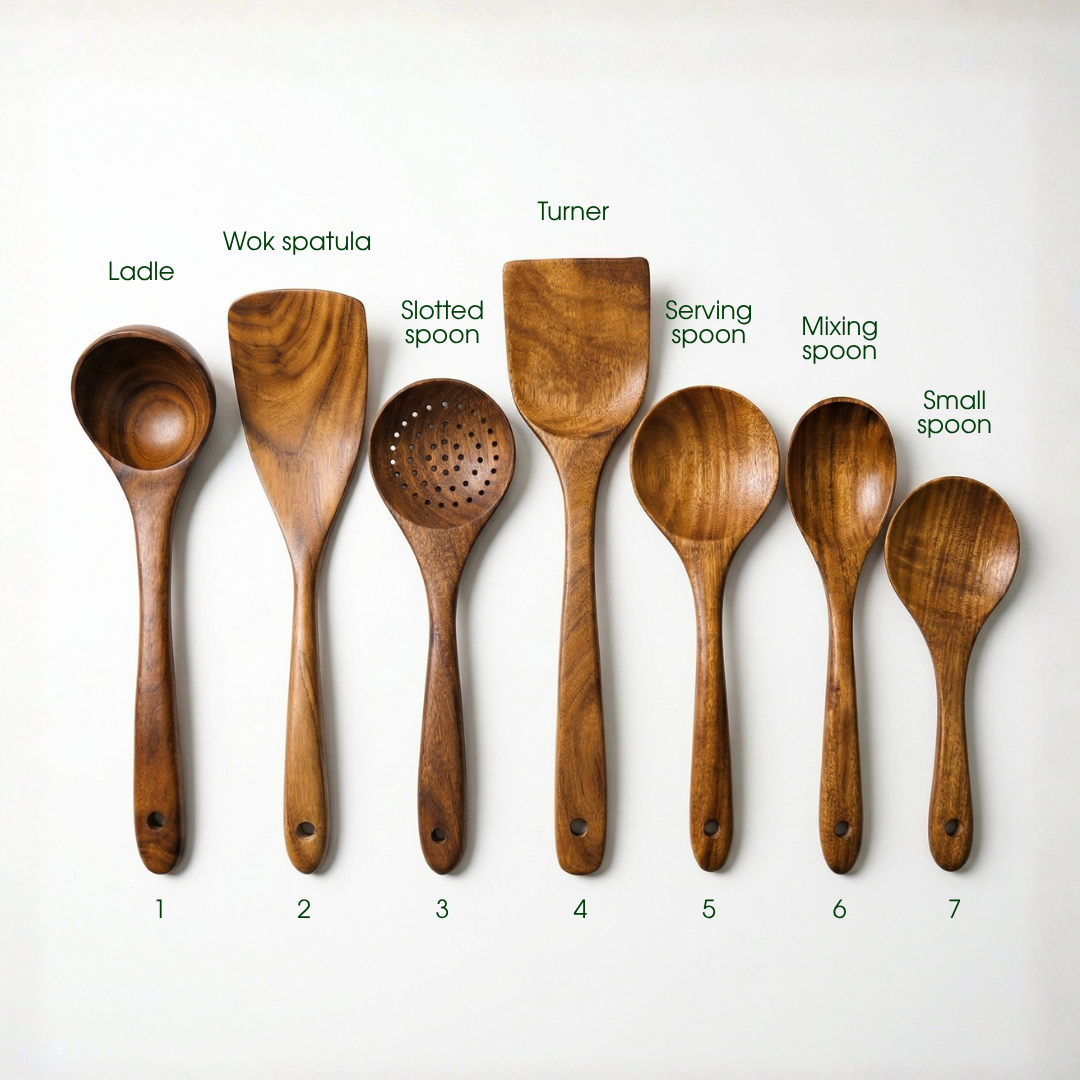 7-Piece Teak Wood Utensil Set