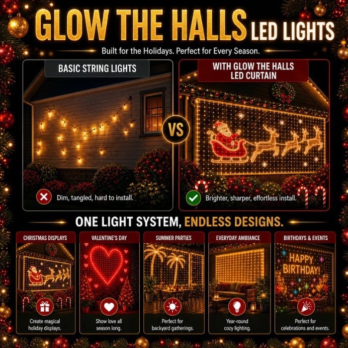 ✨ Smart 300 LED Curtain Lights – Custom Animations, Music Sync & App Control