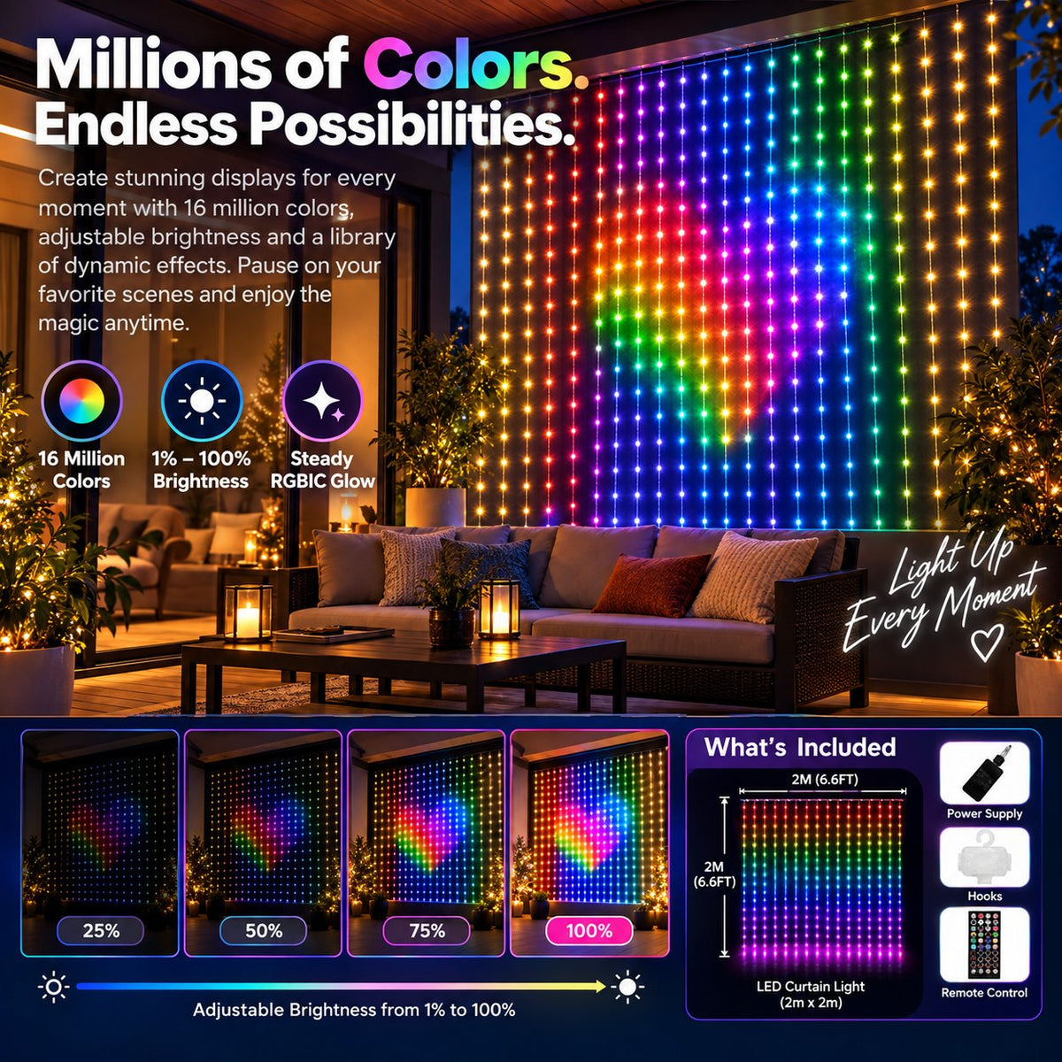 ✨ Smart 300 LED Curtain Lights – Custom Animations, Music Sync & App Control