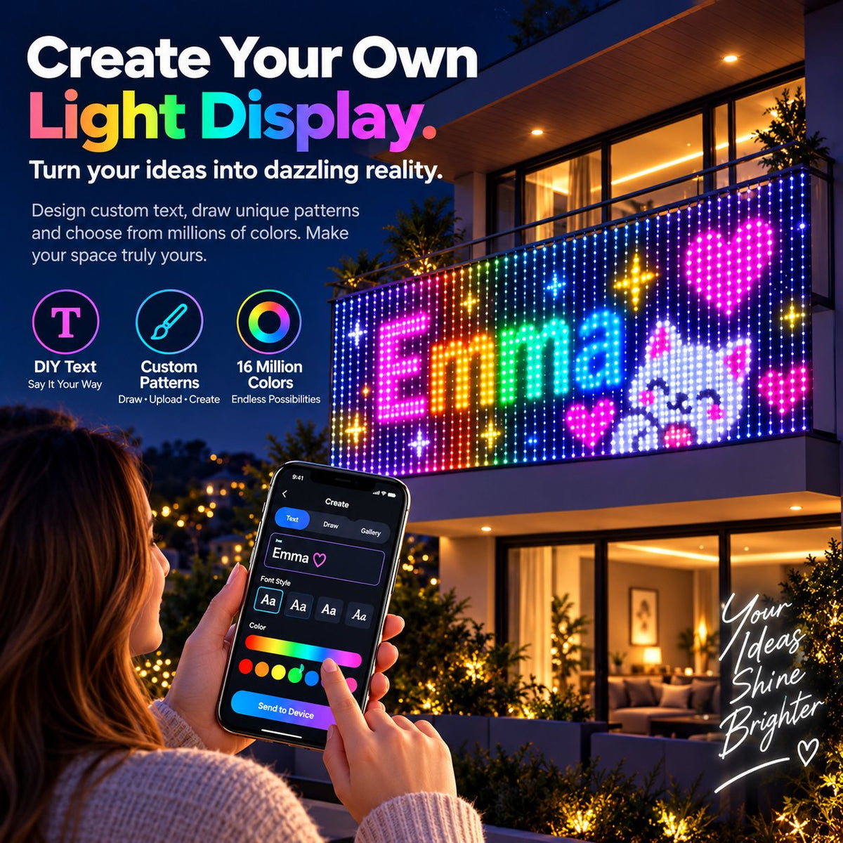 ✨ Smart 300 LED Curtain Lights – Custom Animations, Music Sync & App Control