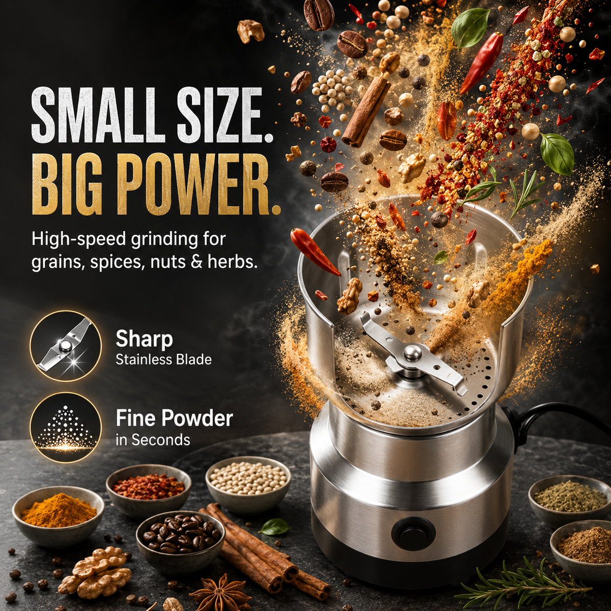 ⏳Last Day 49 OFF✨ High-Speed Stainless Steel Grain Grinder
