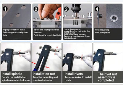 🛠️Head Rivet Nut Tool, M3 M4 M5 M6 M8 Rivnut Kit,Carbon Steel Rivnut Set