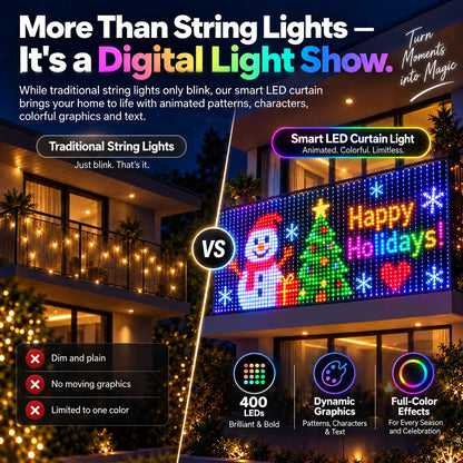 ✨ Smart 300 LED Curtain Lights – Custom Animations, Music Sync & App Control