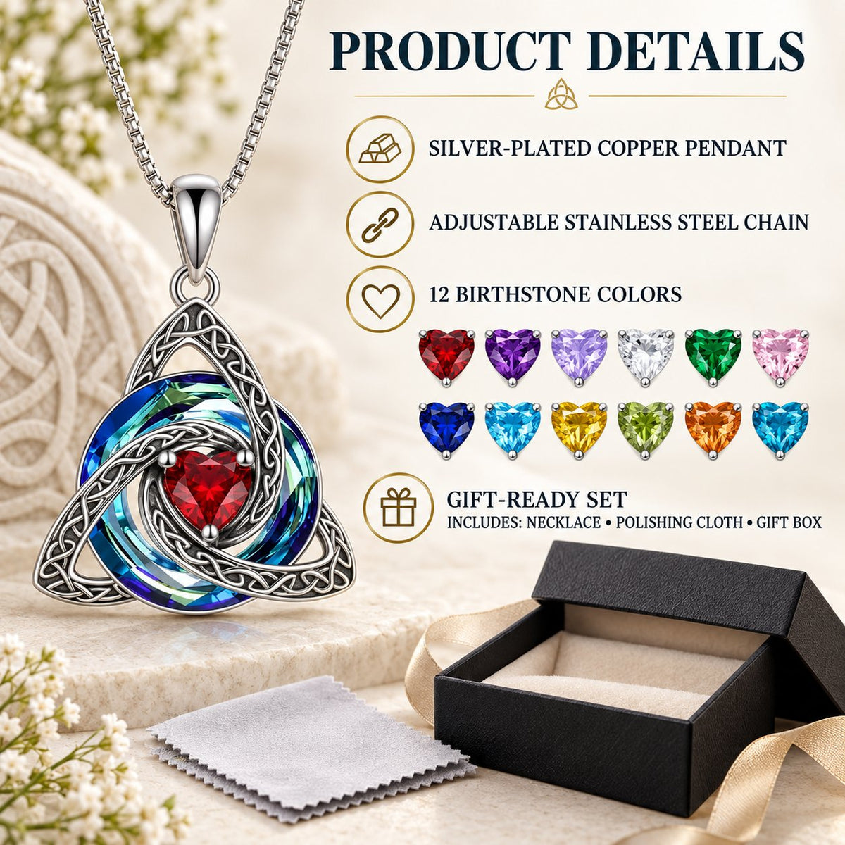 Celtic Birthstone Shield Necklace – Your Birthstone, Your Symbol, Your Story ✨