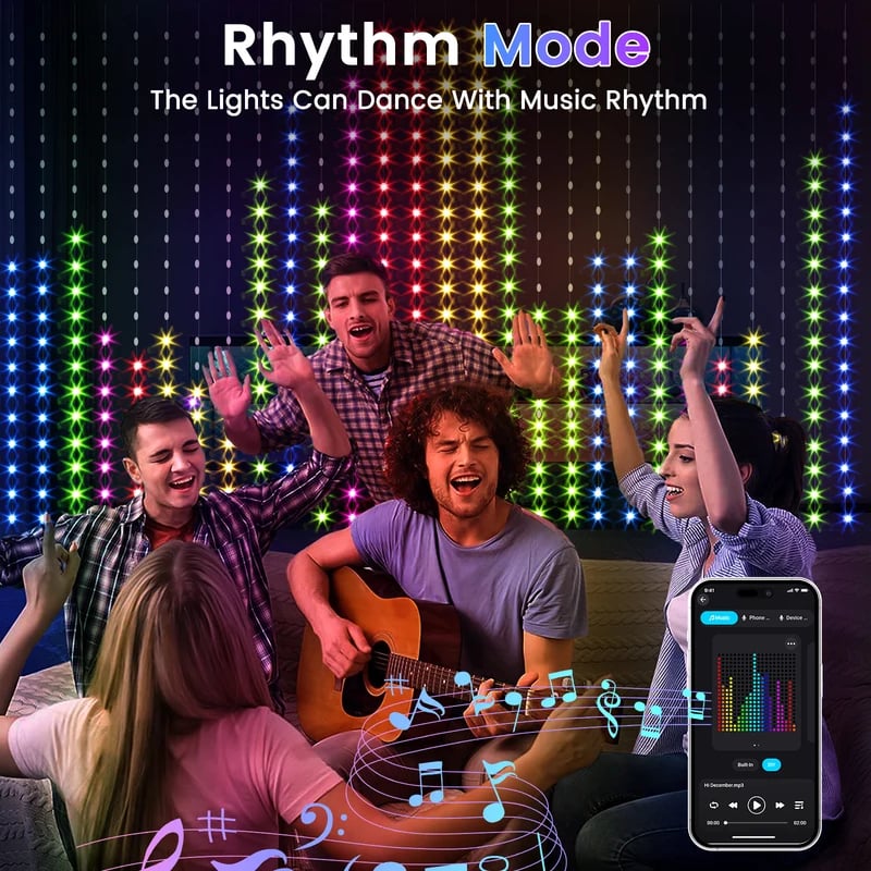 ✨ Smart 300 LED Curtain Lights – Custom Animations, Music Sync & App Control