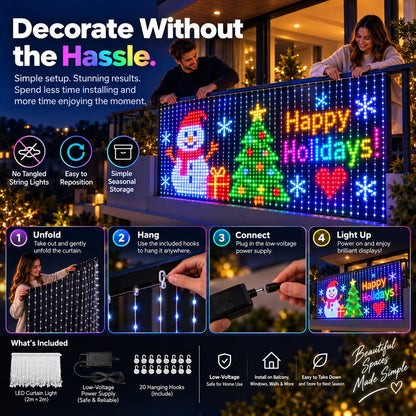 ✨ Smart 300 LED Curtain Lights – Custom Animations, Music Sync & App Control