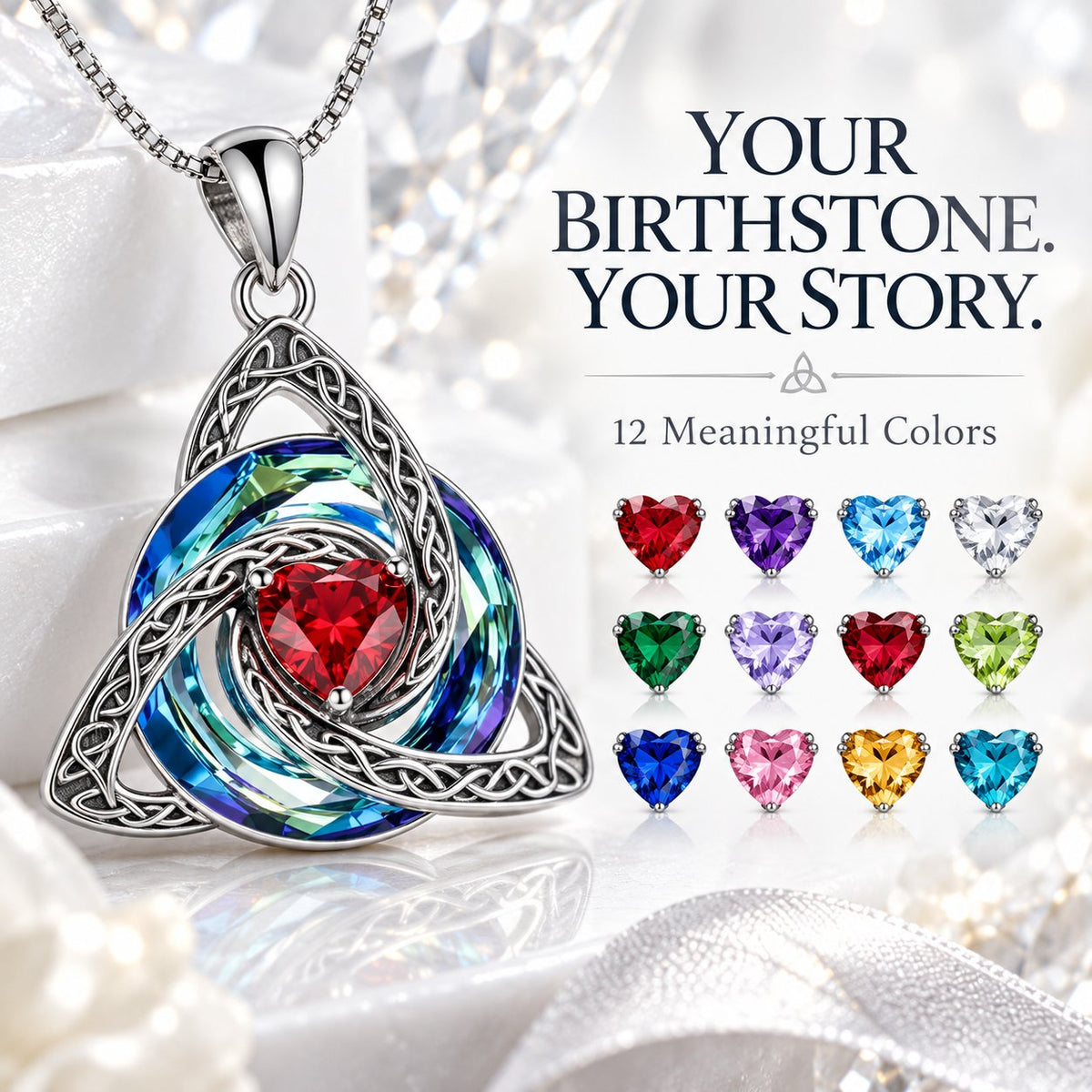 Celtic Birthstone Shield Necklace – Your Birthstone, Your Symbol, Your Story ✨